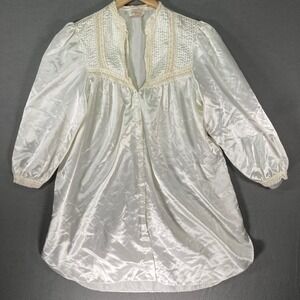 Vintage Elise Stevens Womens‎ White Lace Trim Satin Nightgown Robe Lingerie